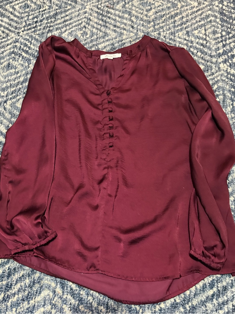 Women’s Long-Sleeve Button-Front Blouse in Deep Wine